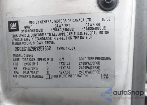 2006 Chevrolet Silverado 1500 Lt1 z USA, uszkodzony, nr VIN 2GCEC13Z961357302